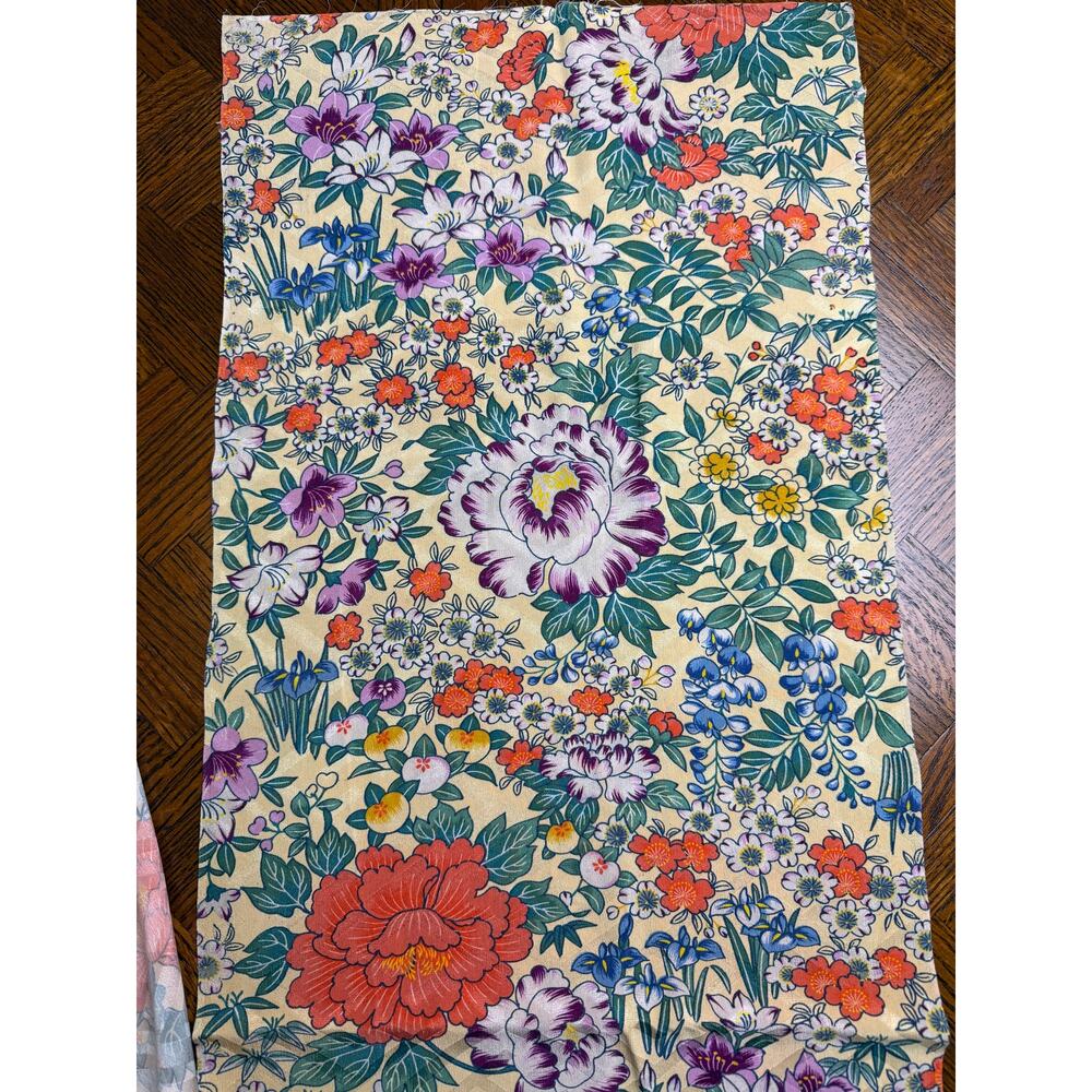 Vintage Asian Kimono silk floral fabric yardage